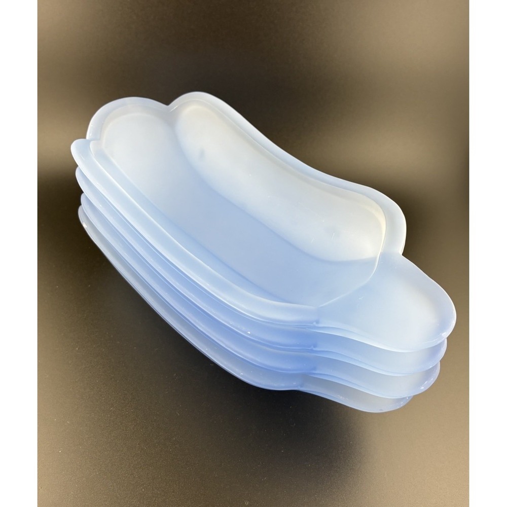 Set of 4 Light Blue frosted Glass Banana Split Dishes, Oval.